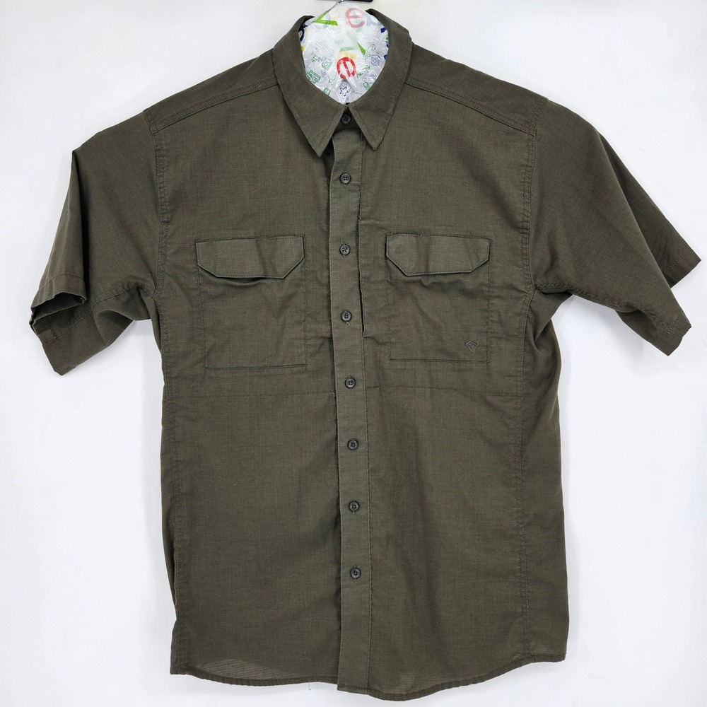 First Tactical Shirt Mens Large V2 Short Sleeve Button Up Green Outdoors